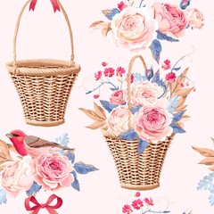 Fototapeta na wymiar Basket with flowers seamless
