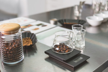 Coffee beans in special containers