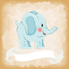 Baby elephant blue on old vintage background

