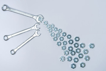 Nuts and bolts close-up on a white background