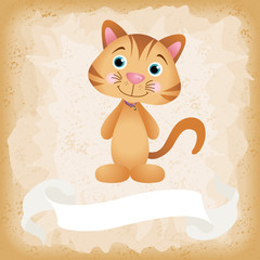 Cute cat on old vintage background
