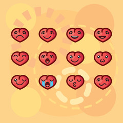 vector illustration Valentines Day in style kawaii emoticons in the form of hearts with different emotions
