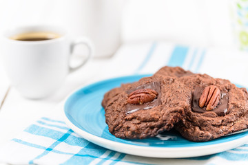 Pecan Chocolate Cookies And Coffee Breakfast