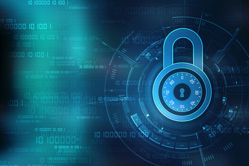 Obraz premium Security concept: Lock on digital screen, contrast, 3d render