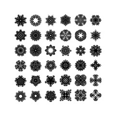 Set of ornate vector mandala symbols. Mehndi lace tattoo. Oriental weave.