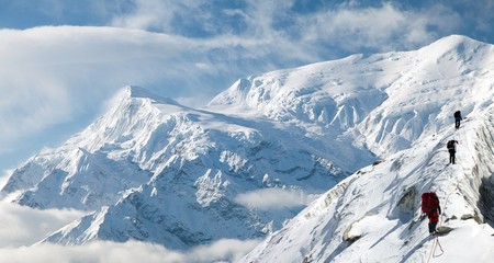 View of Annapurna 3 III and group of tourist