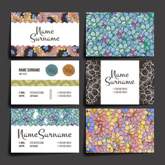 Fototapeta na wymiar Set of vector design templates. Brochures in random flower style. Business card with floral circle ornament.