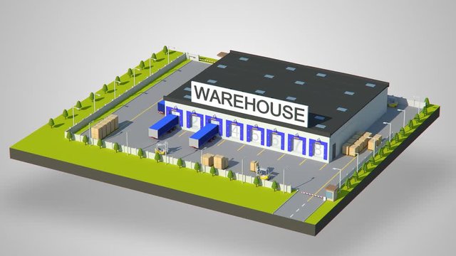 Icon 3d isometric process of the warehouse. , warehouse exterior, business delivery, storage cargo for use in presentations, education manuals, design, etc