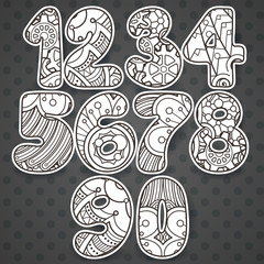 Fototapeta premium Zentangle numbers set. Collection of doodle numbers with zentangle elements. Vector illustration can be used for web design, booklets, print cards, textile t-shirts, print elements and other.