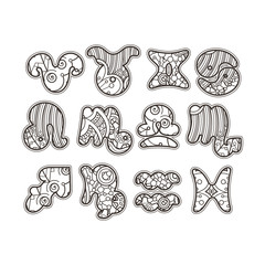 Zodiac icons. Funny bubble style for children or party. Vector collection.