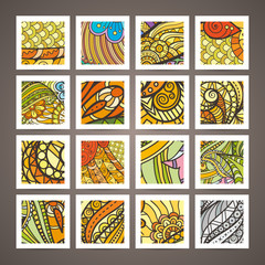 Set of four vector colorful intricate patterns. Doodle. Zentangle