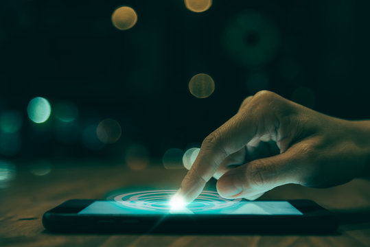 Close up of people hand using smartphone in technology and socia