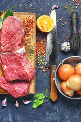 Fresh beef on the kitchen board