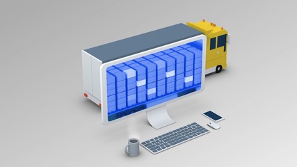 a cargo vehicle is going through a mobile x-ray control. Cargo scanning for use in presentations, education manuals, design, etc