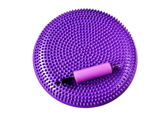 Violet massage balance cushion for fitness and rehabilitation isolated on white background