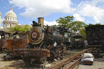 CUBA, HAVANA, NOVEMBER 2010, old steam locomotives are at the ce