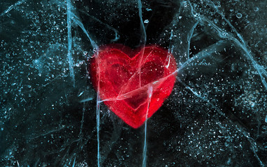 Love red heart frozen in ice.  Valentine's day.