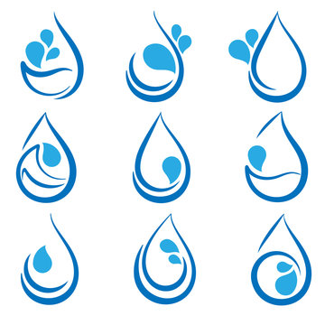 Set of water design elements, emblems, signs logo and icons