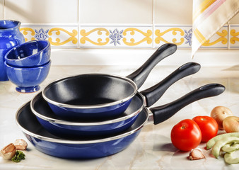 blue frying pans