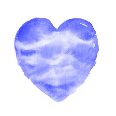 Cute watercolor heart symbol illustration  isolated on white background. Heart shape blue color hand drawn sign. Good for love card, valentine day congratulation design. 