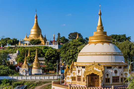 Sagaing hills and temples skyline near Mandalay Myanmar
