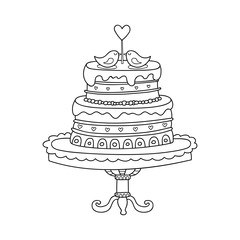Vector wedding cake for Wedding invitations or announcements. Cartoon cake