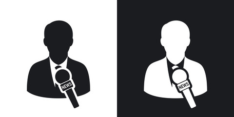 Vector news reporter icon. Two-tone version on black and white background - obrazy, fototapety, plakaty
