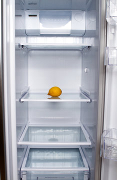 empty refrigerator and lemon