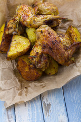 potatoes chicken grill meat spices food
