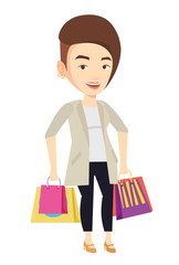 Happy woman with shopping bags vector illustration