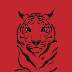 Graphic tiger. Red background.