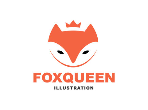 Fox queen flat logo - vector illustration, emblem design on white background