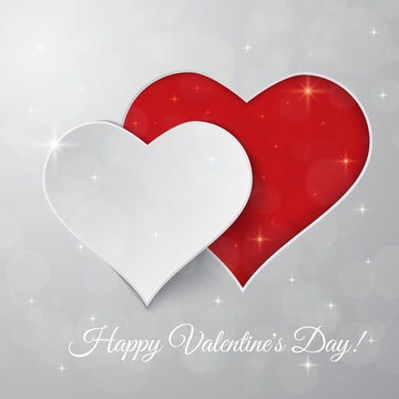 Bright Valentine`s day vector  background. Sparkling paper heart