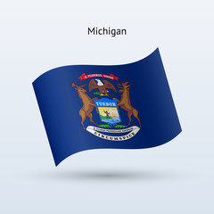 State of Michigan flag waving form. Vector illustration.