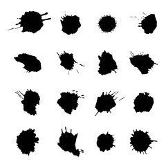 Vector set of ink splashes, ink blots and splatters.