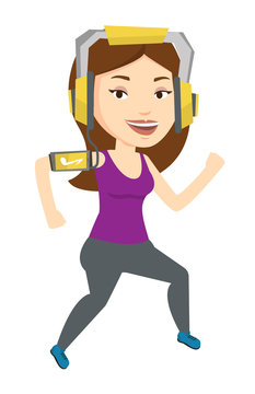 Woman running with earphones and smartphone.