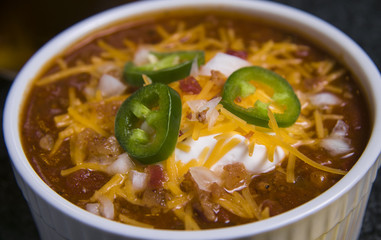 Bowl of Chili with Jalapenos