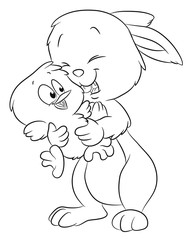 Vektor Illustration eines niedlichen Häschens mit Küken