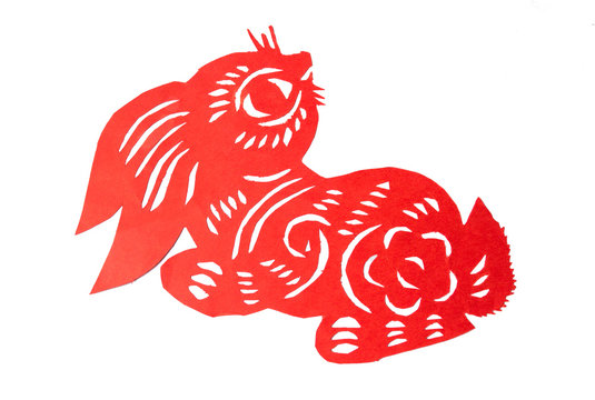 Red Chinese paper cut bunny shape