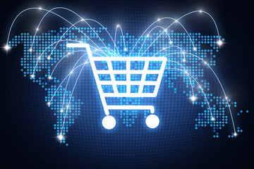 Shopping cart icon with lines pointing on different places aroun