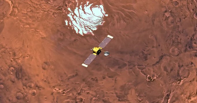 Top View Of Mars Global Surveyor In Orbit Above Mare Australe Region (South Pole). Clip Is Reversible And Can Be Rotated 180 Degrees. Data: NASA/JPL/USGS 