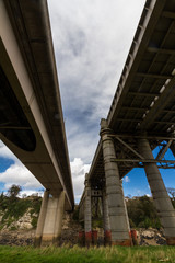 Chepstow Railway Bridge and modern road bridge over River Wye.