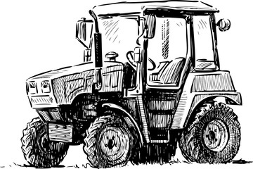 Naklejka premium sketch of a small agricultural tractor