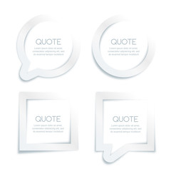 Vector set of white paper quote forms and frames. White 3d background. Blank speech bubbles, isolated on white. Business template for text information and print design.