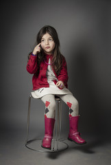 Caucasian girl inside studio in during winter season