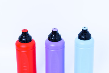 Plastic water bottles for exercise on white backgroud .