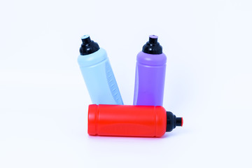 Plastic water bottles for exercise on white backgroud .