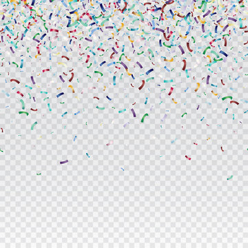 Flying christmas confetti, anniversary celebration, happy birthday party vector background.