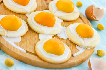 Fried egg cookies - funny idea for kid treats , Easter cookies
