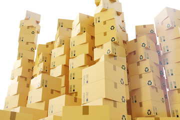 Package shipment, freight transportation and delivery concept, cardboard boxes. 3d rendering